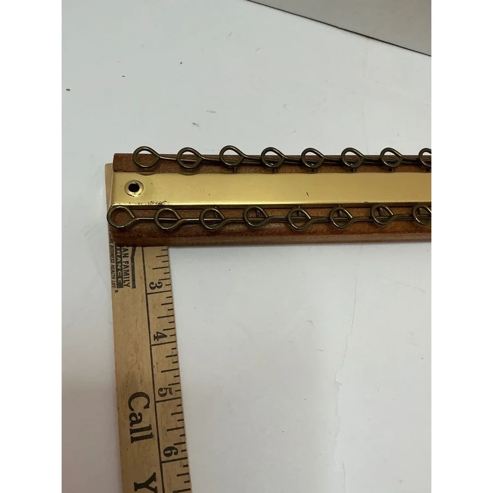 Vintage Tie Rack Belt Organizer Wood Brass Wall‎ Mount 18 Inch Mid Century